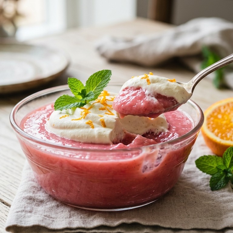 Rabarberpudding met slagroom