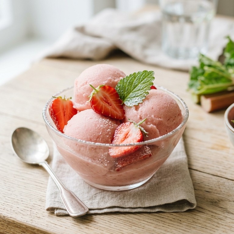 Rabarbersorbet met aardbeien