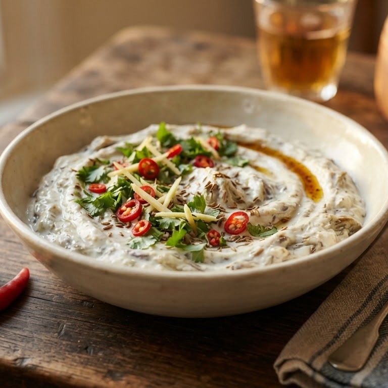 Raite met aubergine (yoghurt met aubergine)