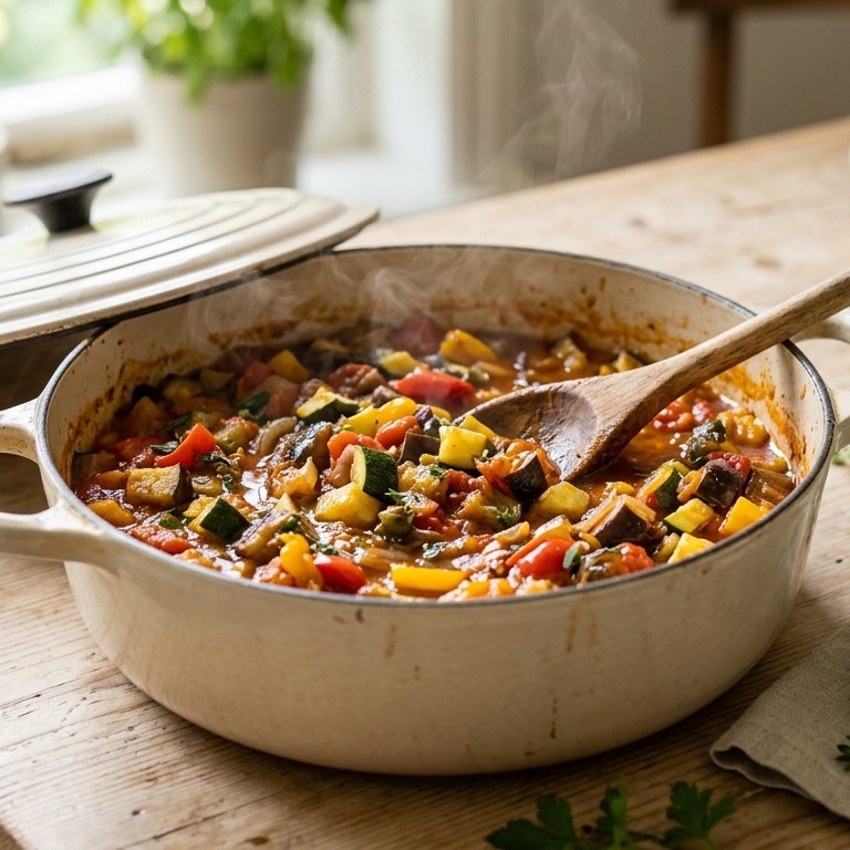 Ratatouille met aubergine en rode paprika's