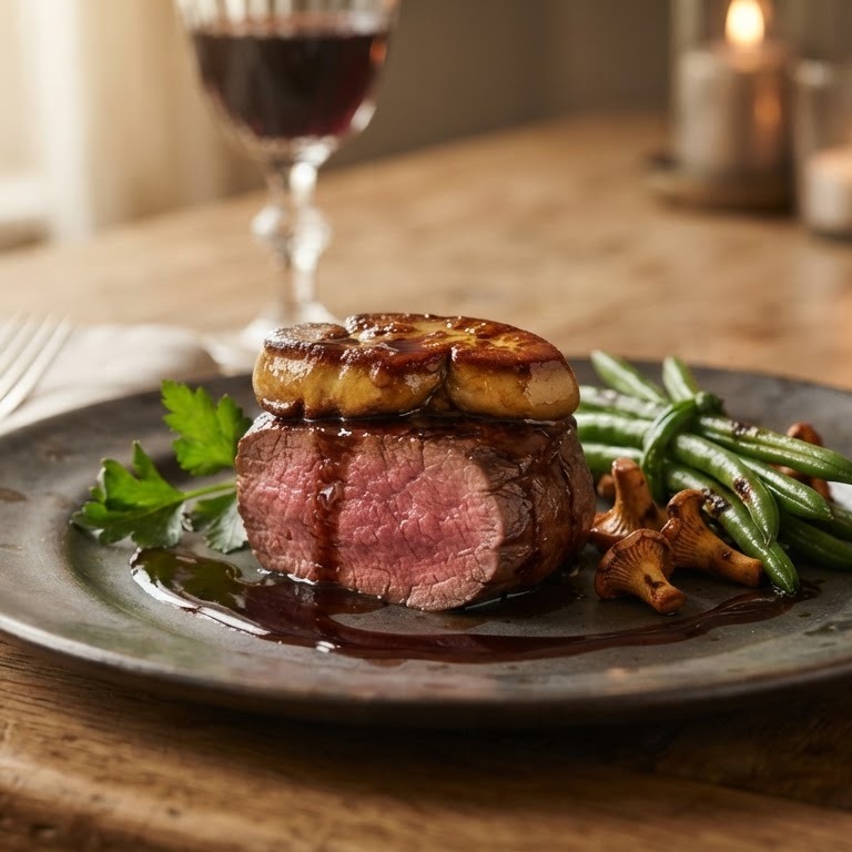 Reefilet met ganzenlever en portsaus