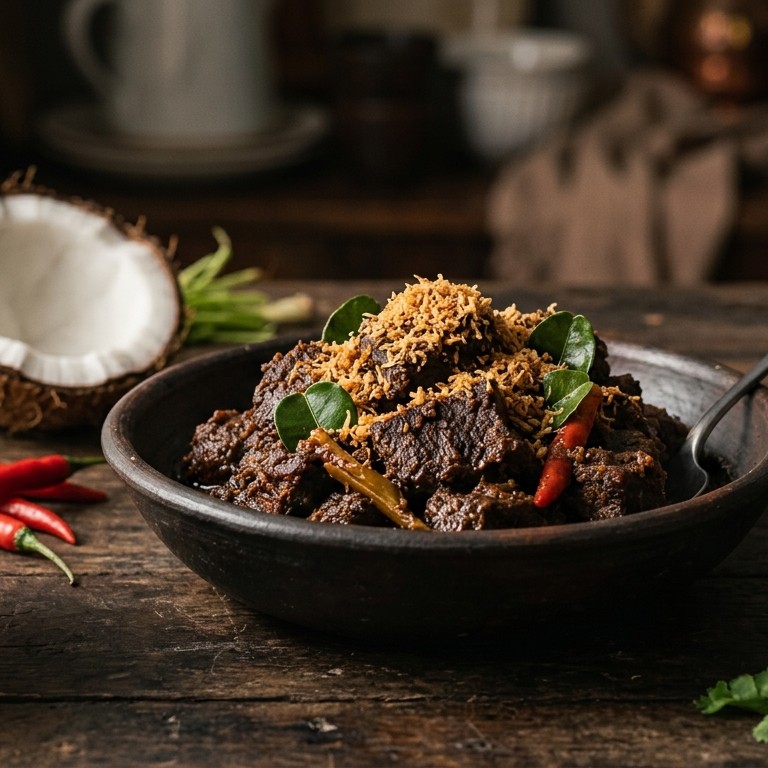 Rendang met kokos (gestoofd rundvlees met kokos)