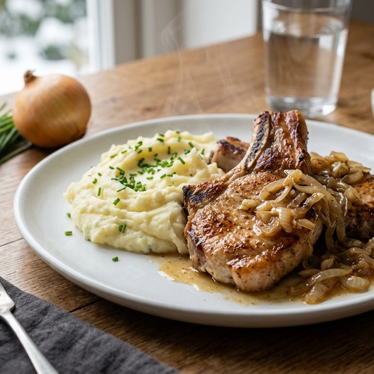 Ribcarbonade met frisse aardappelpuree