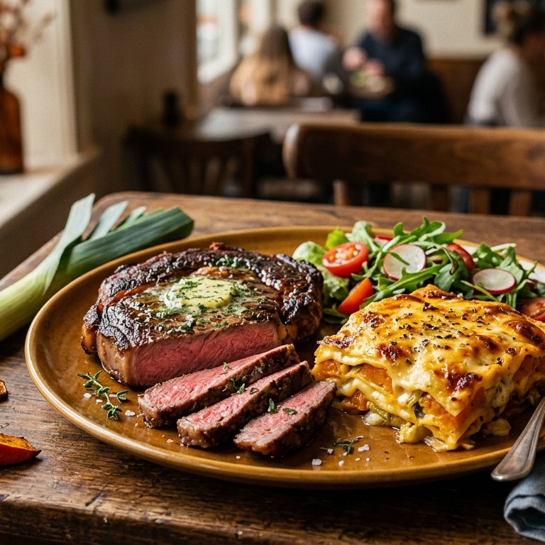 Ribeye met lasagne
