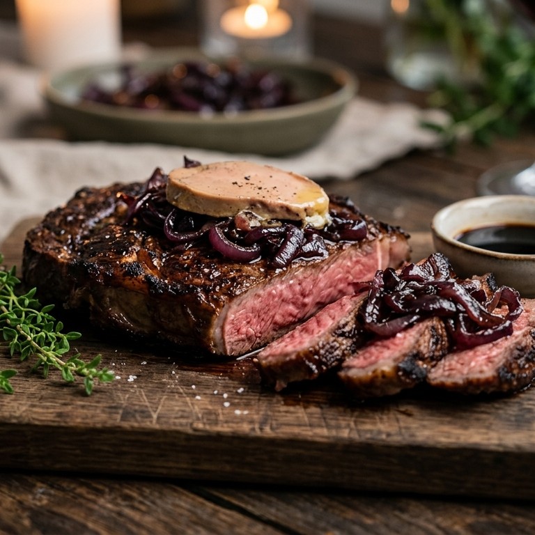 Ribeye met rode ui