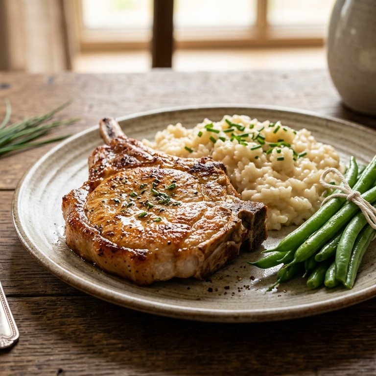 Ribkarbonade met rijst en haricot verts