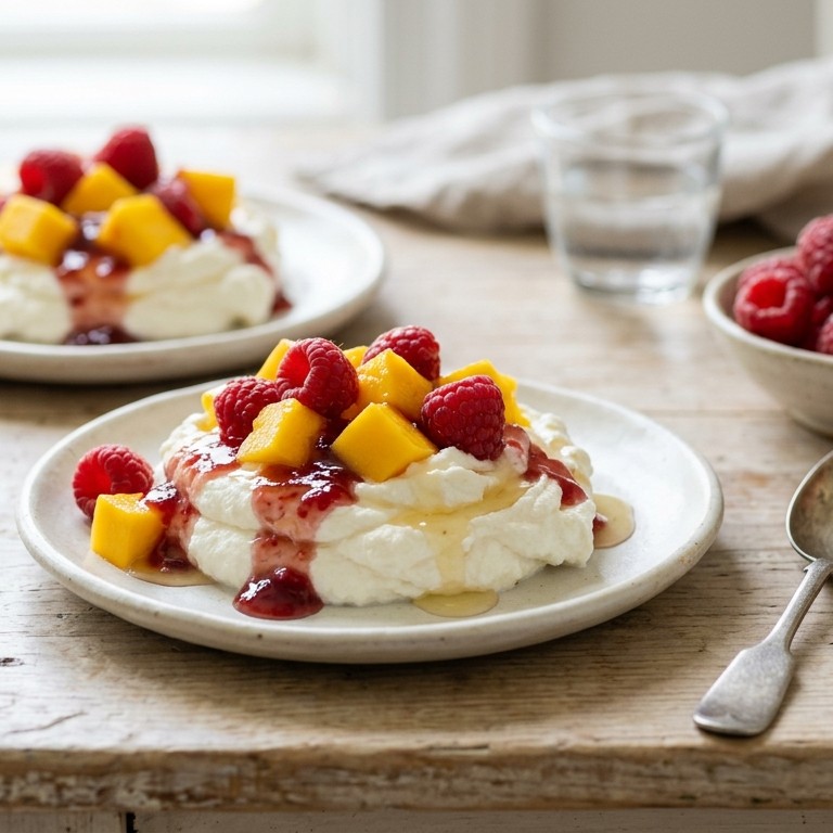 Ricotta met vruchtvlees en frambozen