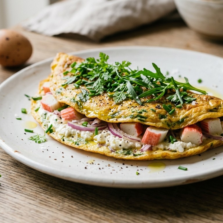 Ricotta-omelet met verse kruiden en surimi
