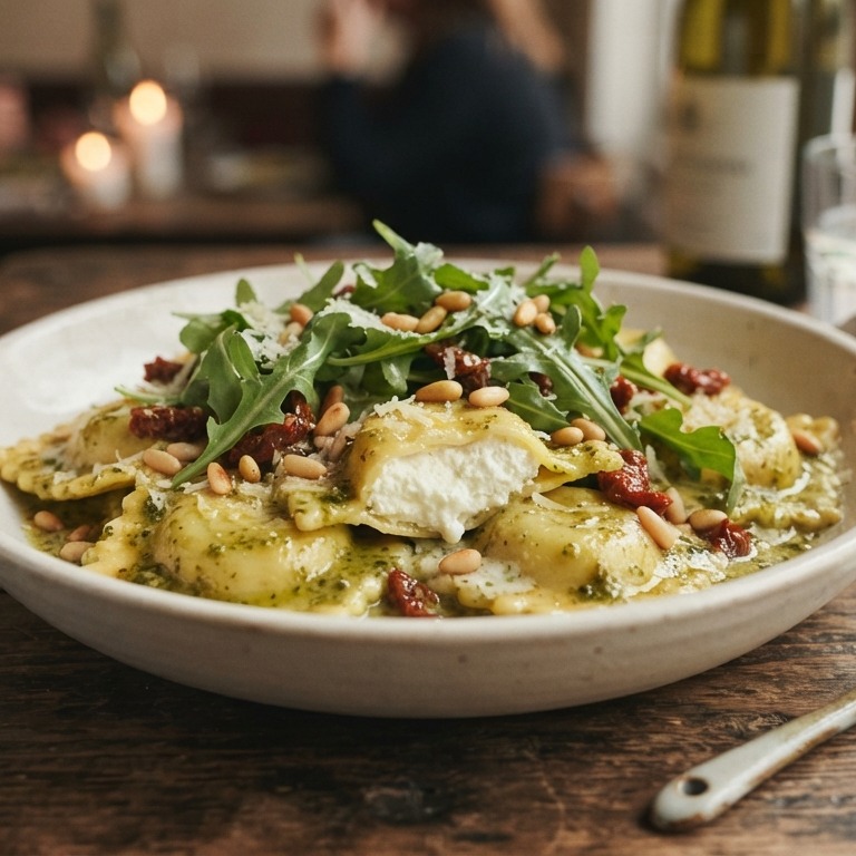 Ricotta ravioli met rucola