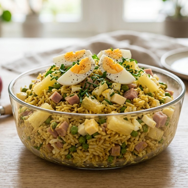Rijst-kerriesalade met ananas