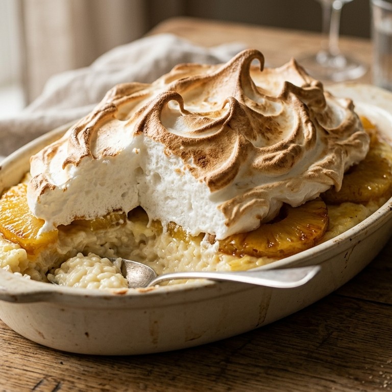 Rijst met ananas en schuimkop