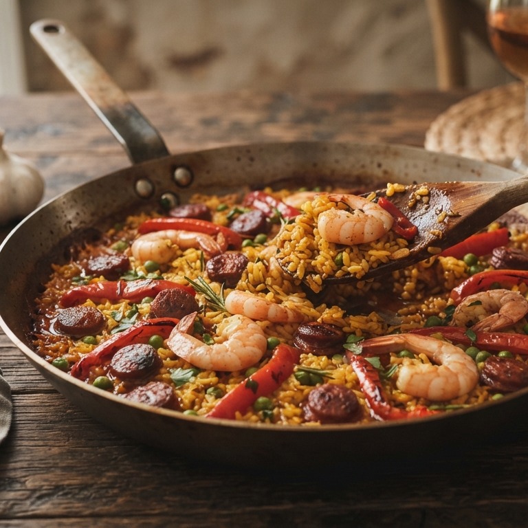 Rijst met chorizo en gamba's