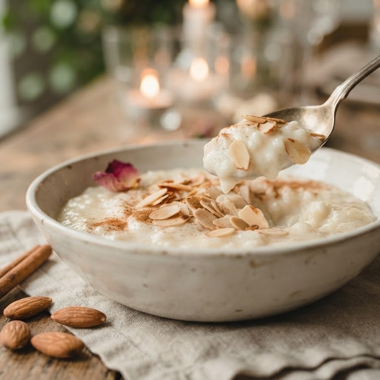 Rijstcreme met rozenwater