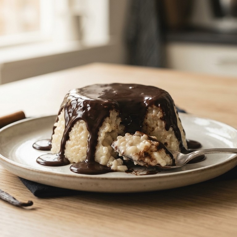 Rijstpudding met chocoladesaus