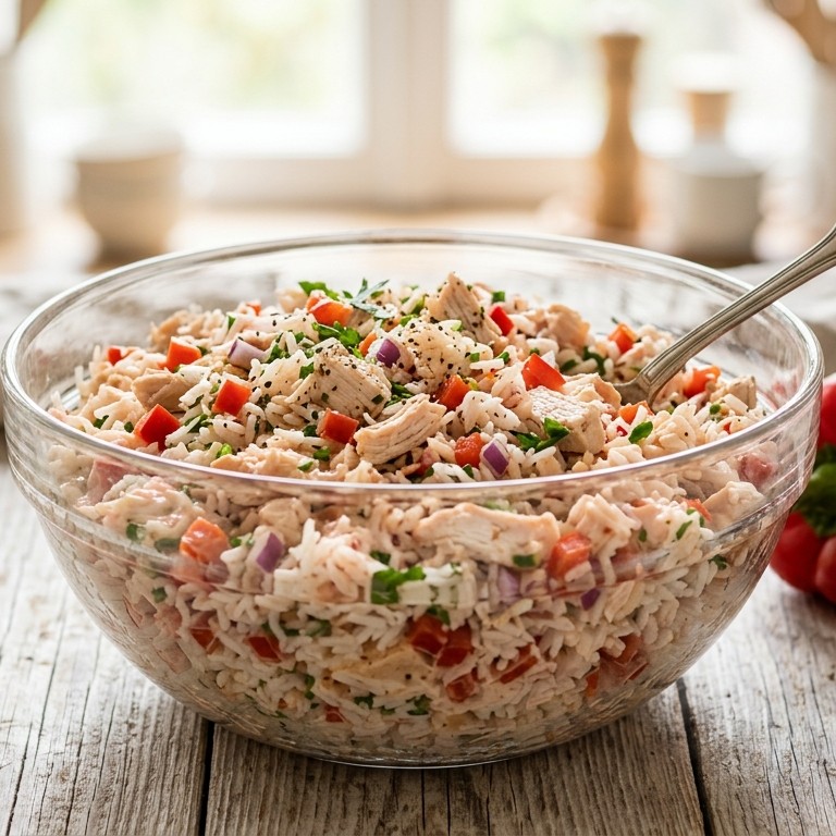 Rijstsalade met kip en paprika