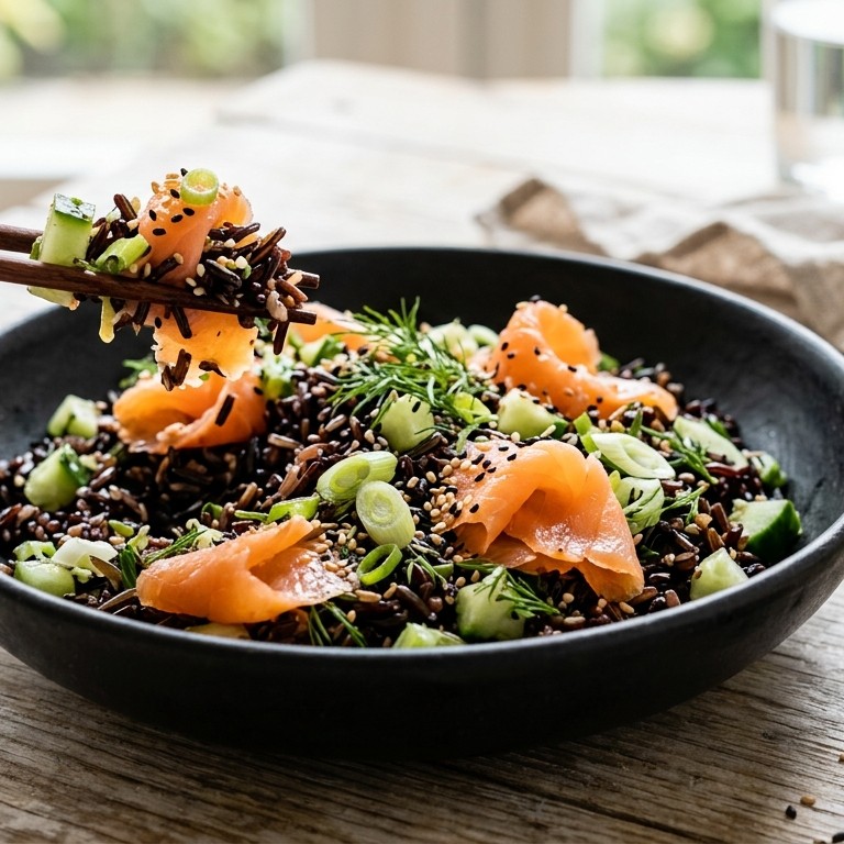 Rijstsalade met zalm en sesam