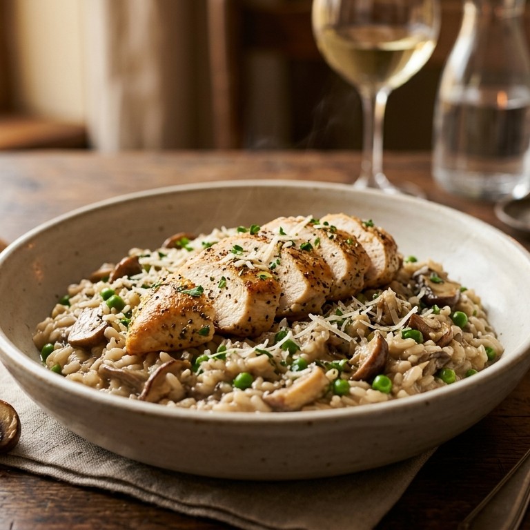 Risotto funghi met gebakken kip
