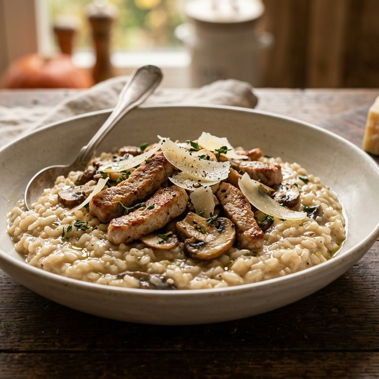 Risotto met varkensvlees en champignons