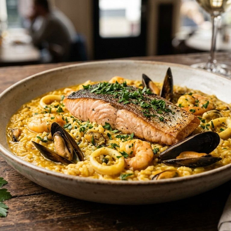 Risotto met zeevruchten en gerookte zalm
