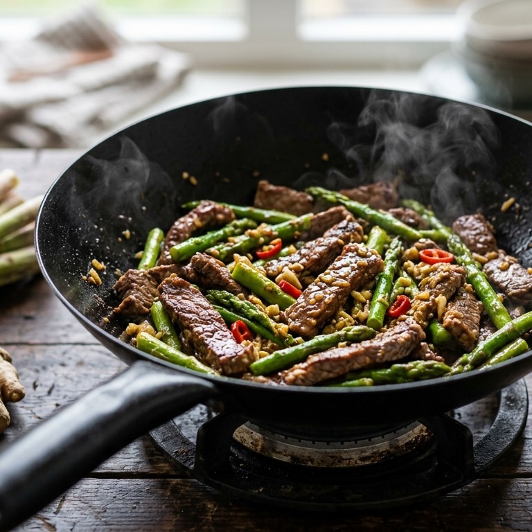 Roergebakken biefstuk met asperges