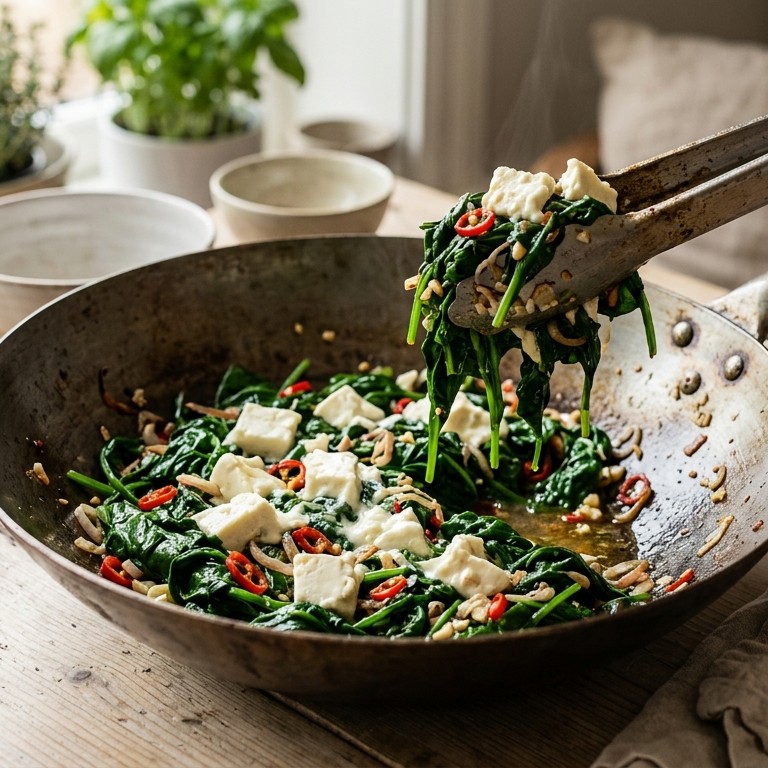 Roergebakken spinazie met feta