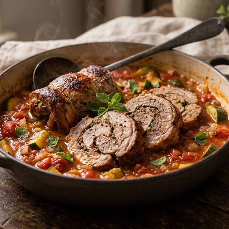 Rollade in courgette-tomatensaus