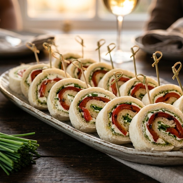 Rolletjes brood met pesto en paprika
