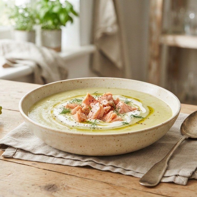 Romige Courgettesoep met zalmsnippers