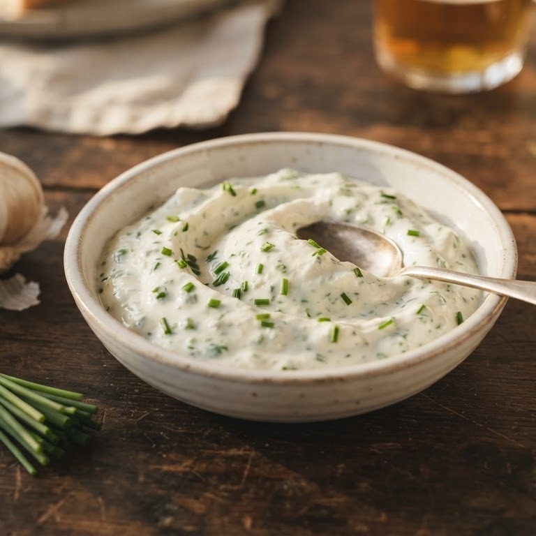 Romige knoflook-bieslookdipsaus