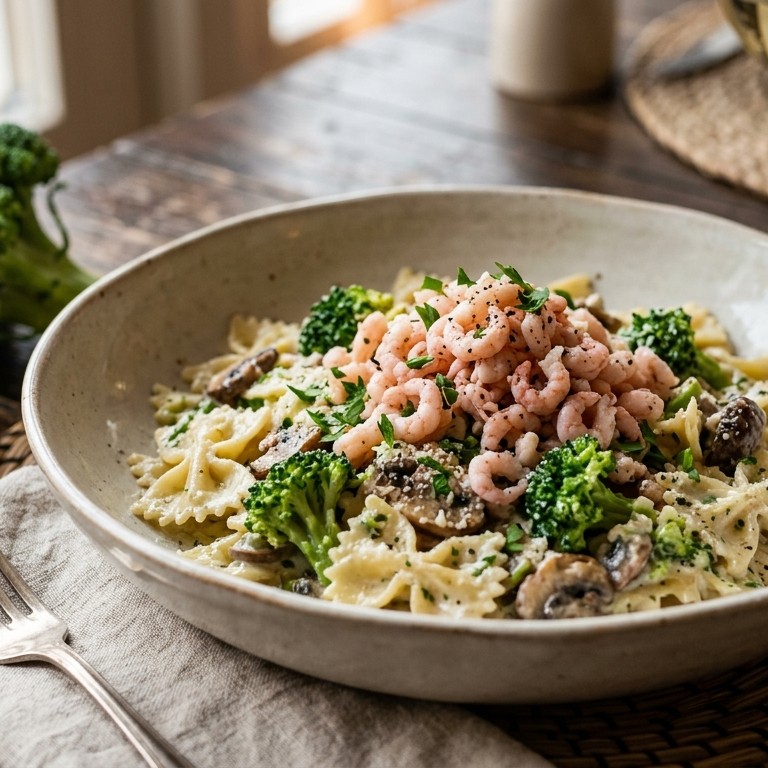 Romige pasta met hollandse garnalen