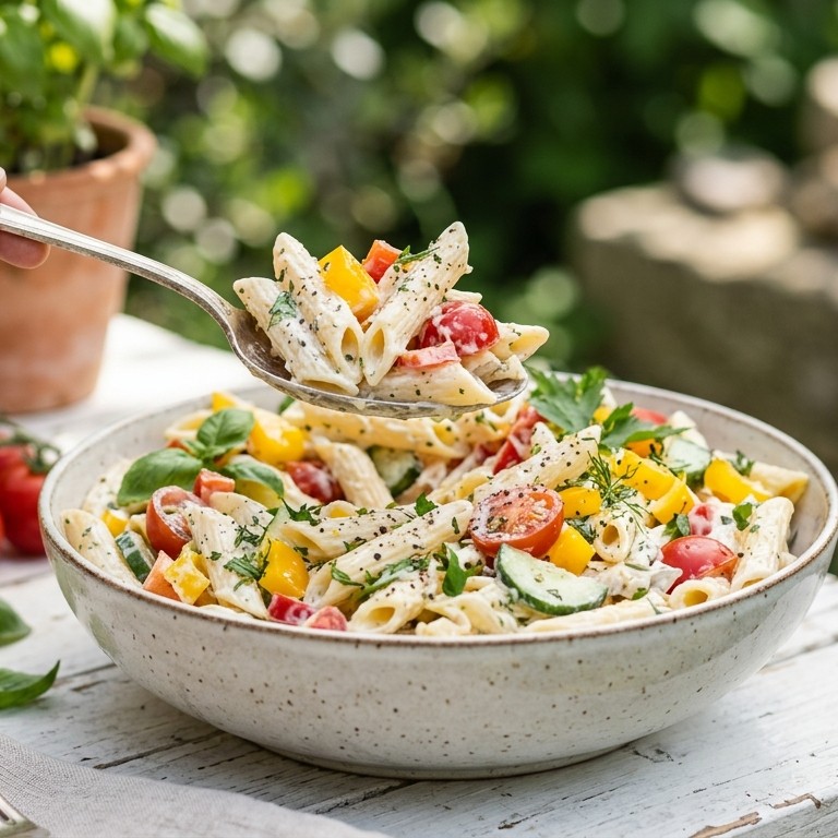 Romige pastasalade met groente
