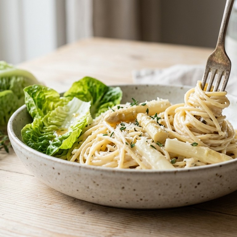 Romige spaghetti met asperges