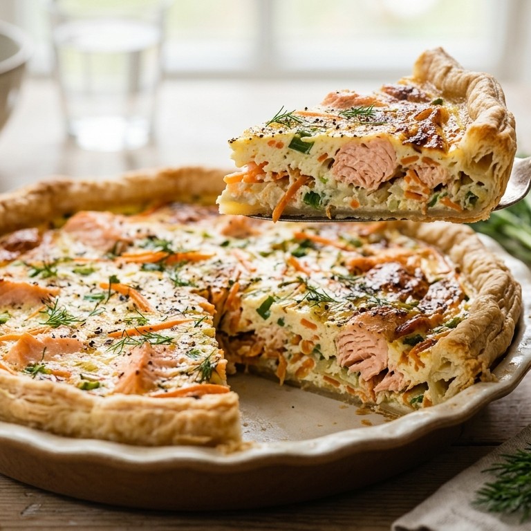 Romige zalmquiche met fijne groentes
