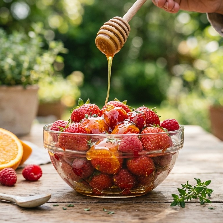 Rood fruit met honing