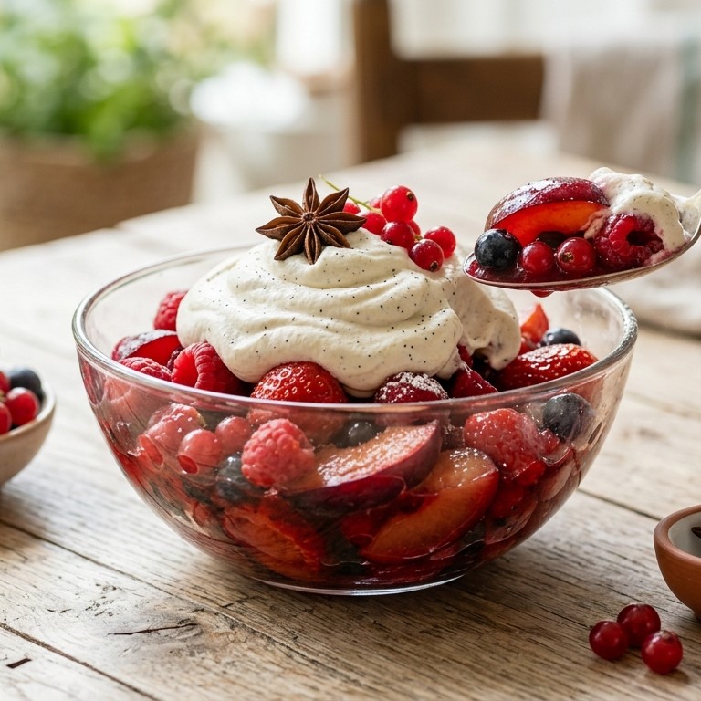 Roodfruitsalade met anijsroom