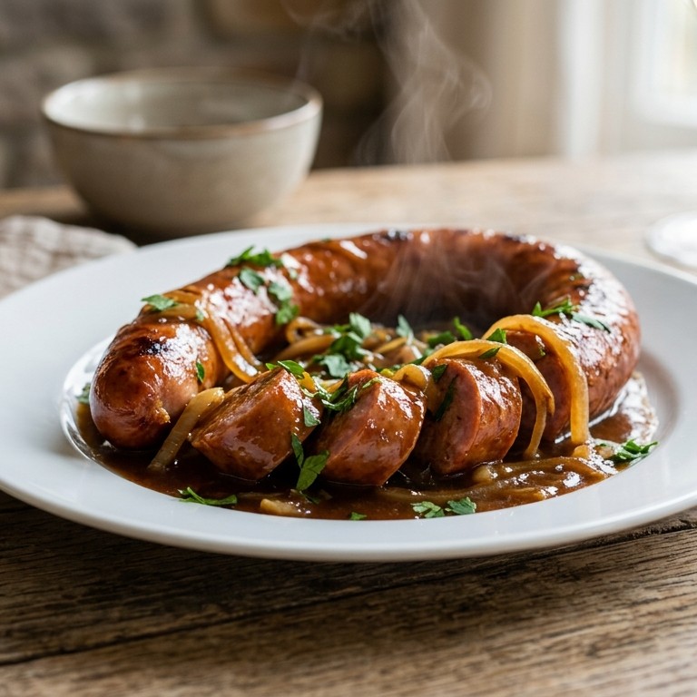 Rookworst met uiensaus