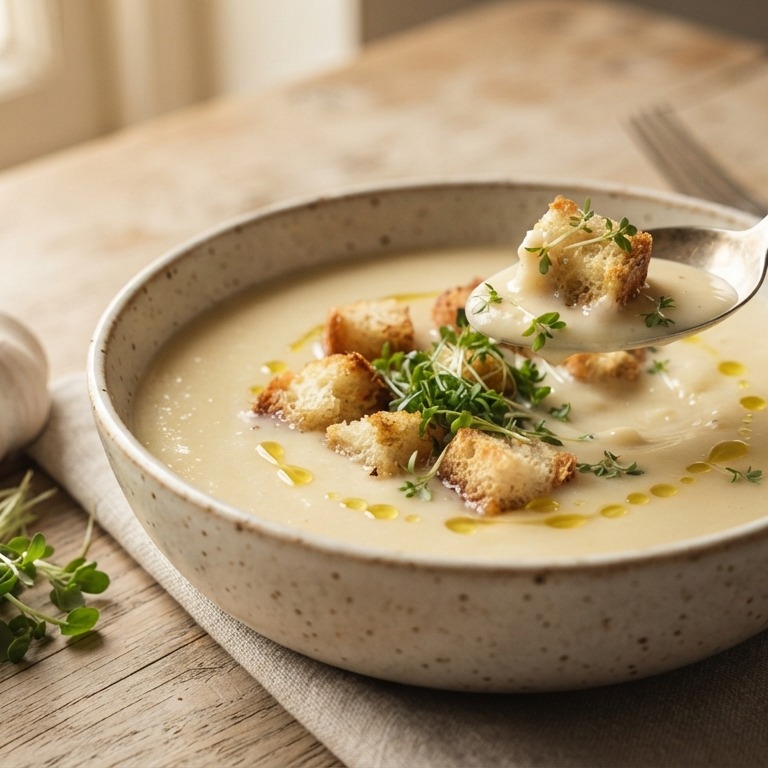 Roomkaassoep met croutons