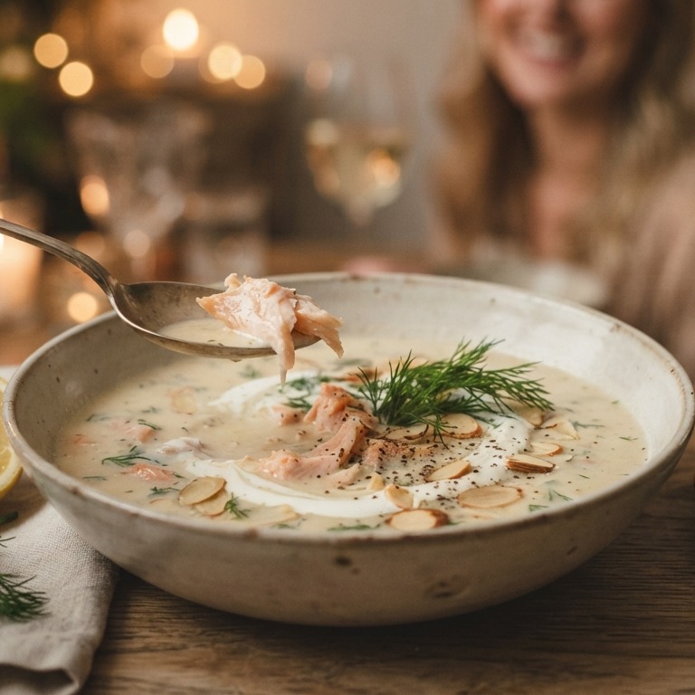 Roomsoep van gerookte forel