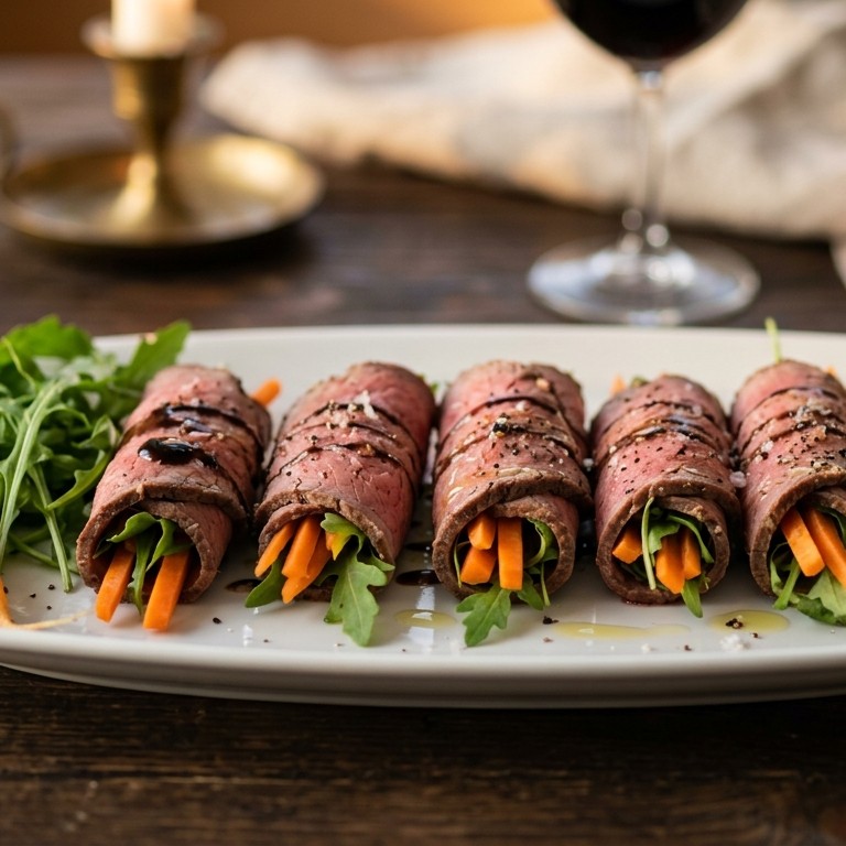 Rosbiefrolletjes met wortel en rucola