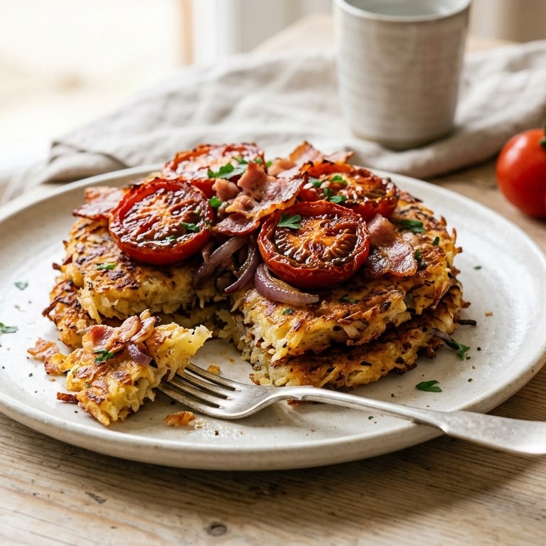 Rösti met bacon en tomaten
