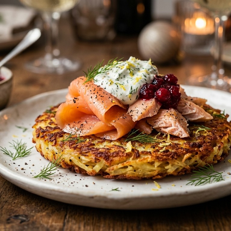 Röstie met zalm en forel