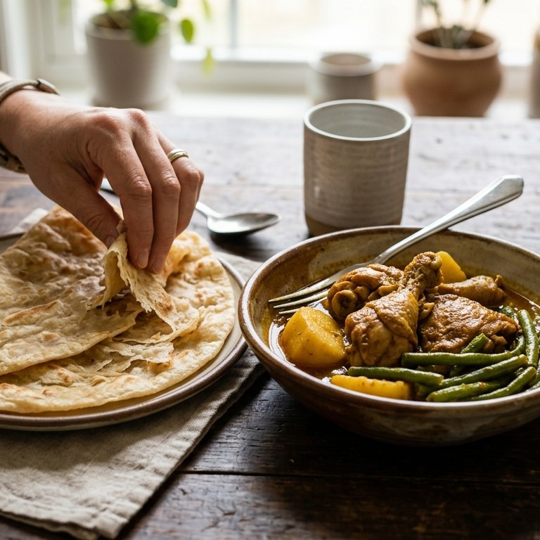 Roti met kip-aardappel-kousebandvulling