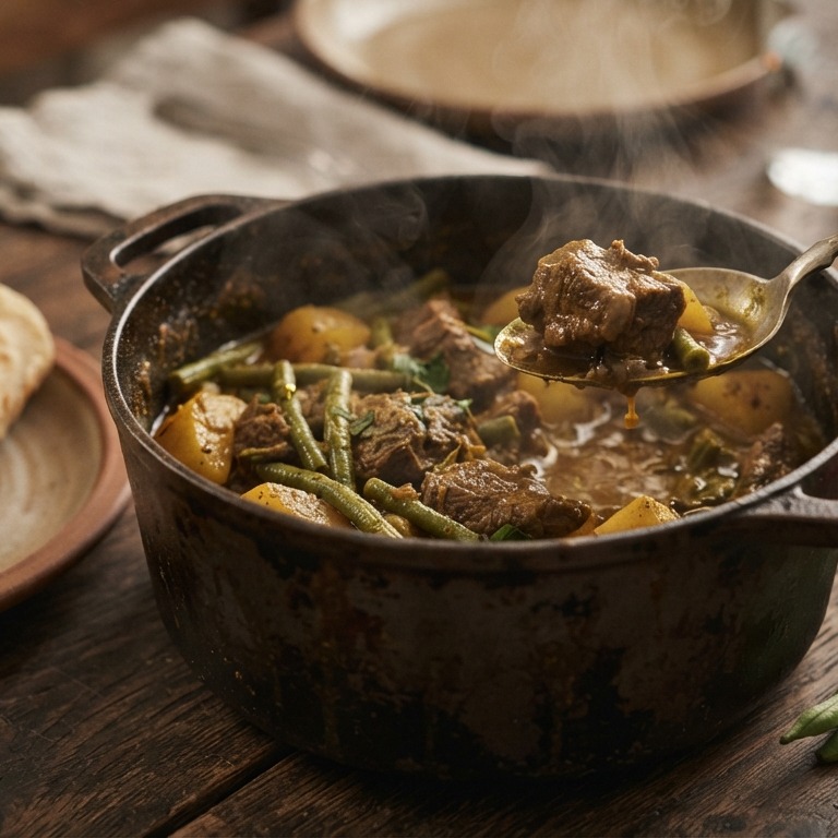 Roti met lamsvlees, aardappels en kouseband