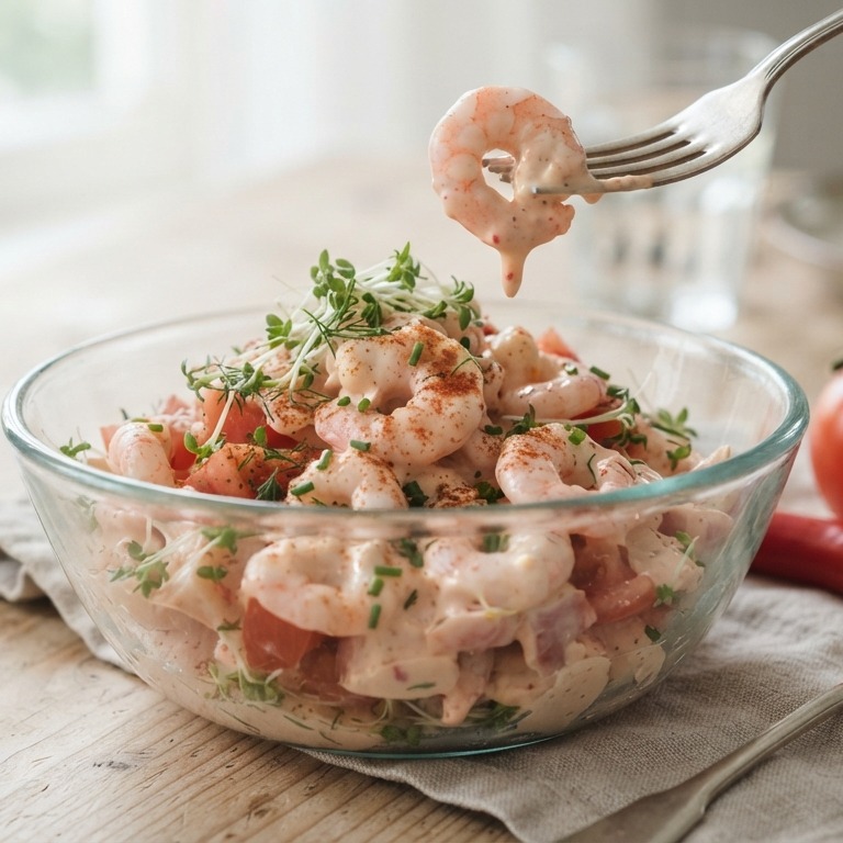 Roze garnalen salade