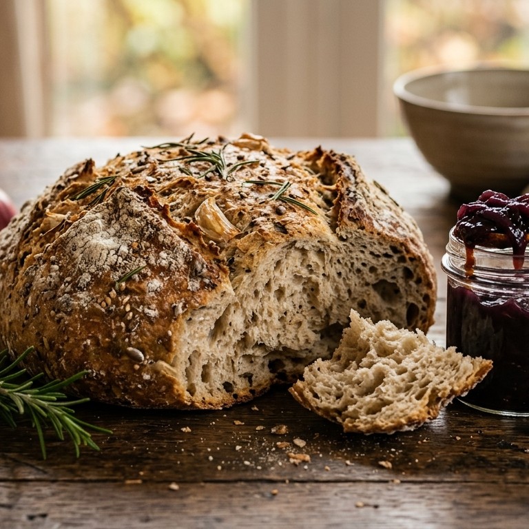 Rozemarijnbrood met uienconfit en knoflook