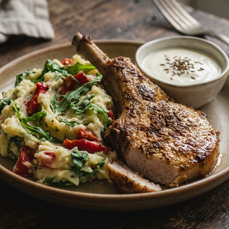 Rucola-paprika stampot met ribkarbonade