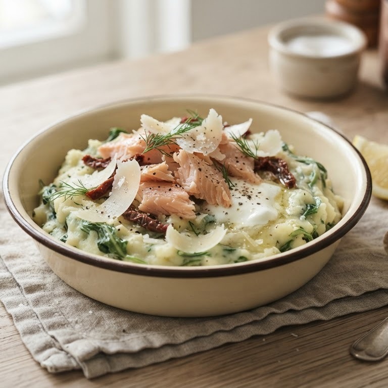 Rucolastamppotje met zalm