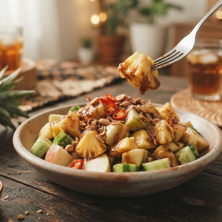 Rujak Manis (salade van fruit en palmsuiker)