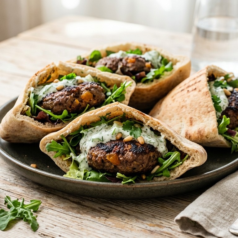 Runderburgers met komkommersaus