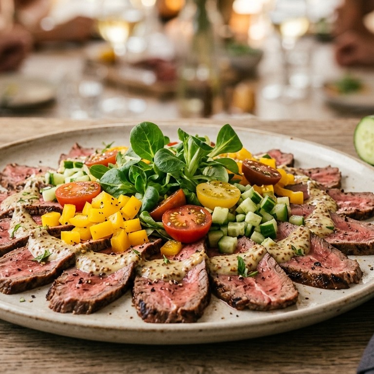Rundercarpaccio met gele paprika